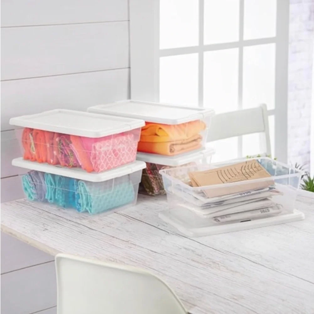 Set/2 Sterilite Shoe Boxes for Storage, Inventory, Crafts, Clear, White, NEW